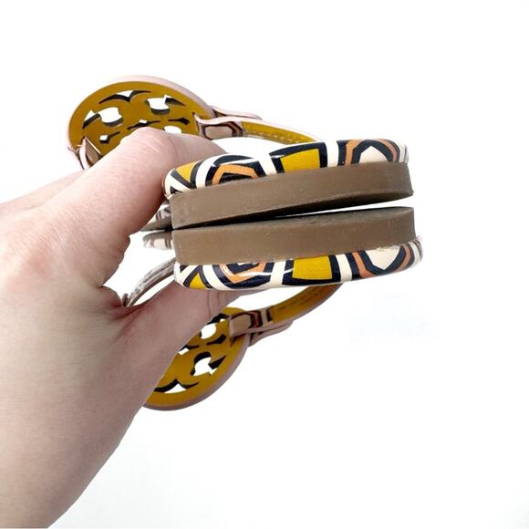 TORY BURCH Yellow Pink Geometric Print Patent Leather Miller Sandals Size 8 - Picture 8 of 10